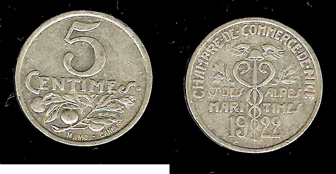 Nice CDC 5 centimes 1922 aEF